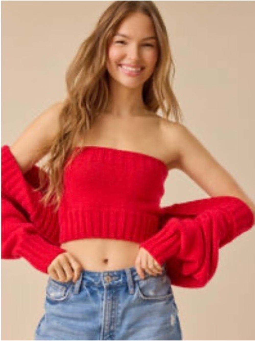 NEW Altar'd State Red Knit Sweater Tube Top and Shrug Sweater Set